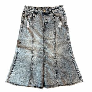 Y2K Deadstock Acid Wash Denim Fit and Flare Midi Skirt